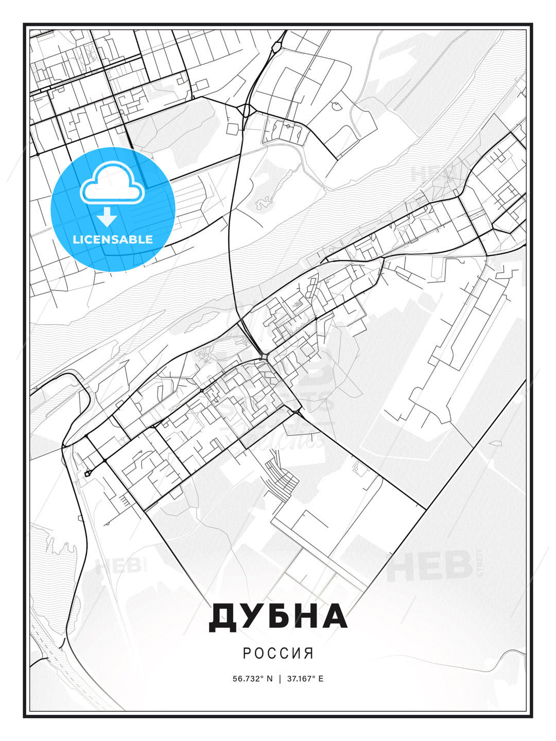 ДУБНА / Dubna, Russia, Modern Print Template in Various Formats - HEBSTREITS Sketches