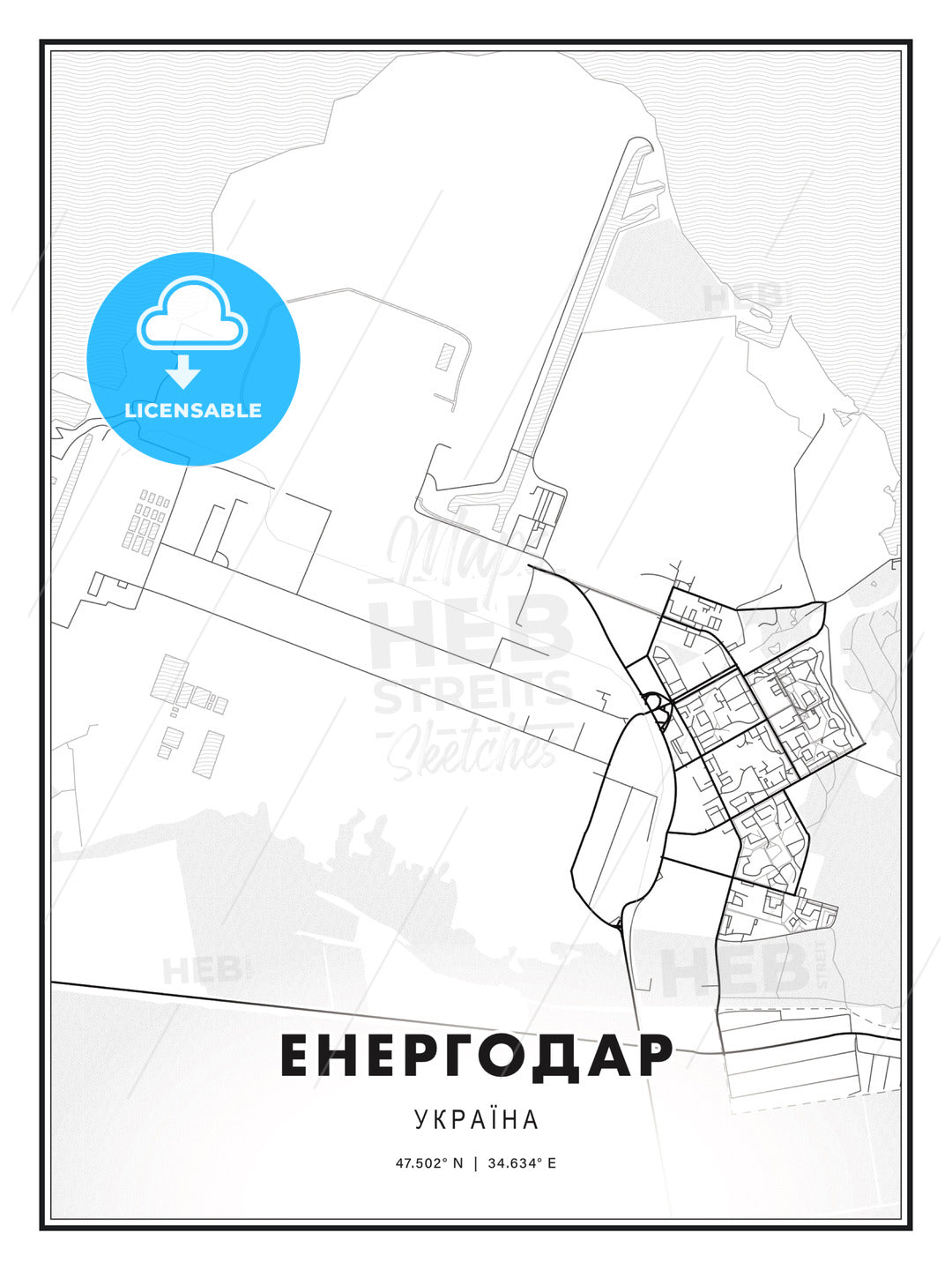 ЕНЕРГОДАР / Enerhodar, Ukraine, Modern Print Template in Various Formats - HEBSTREITS Sketches