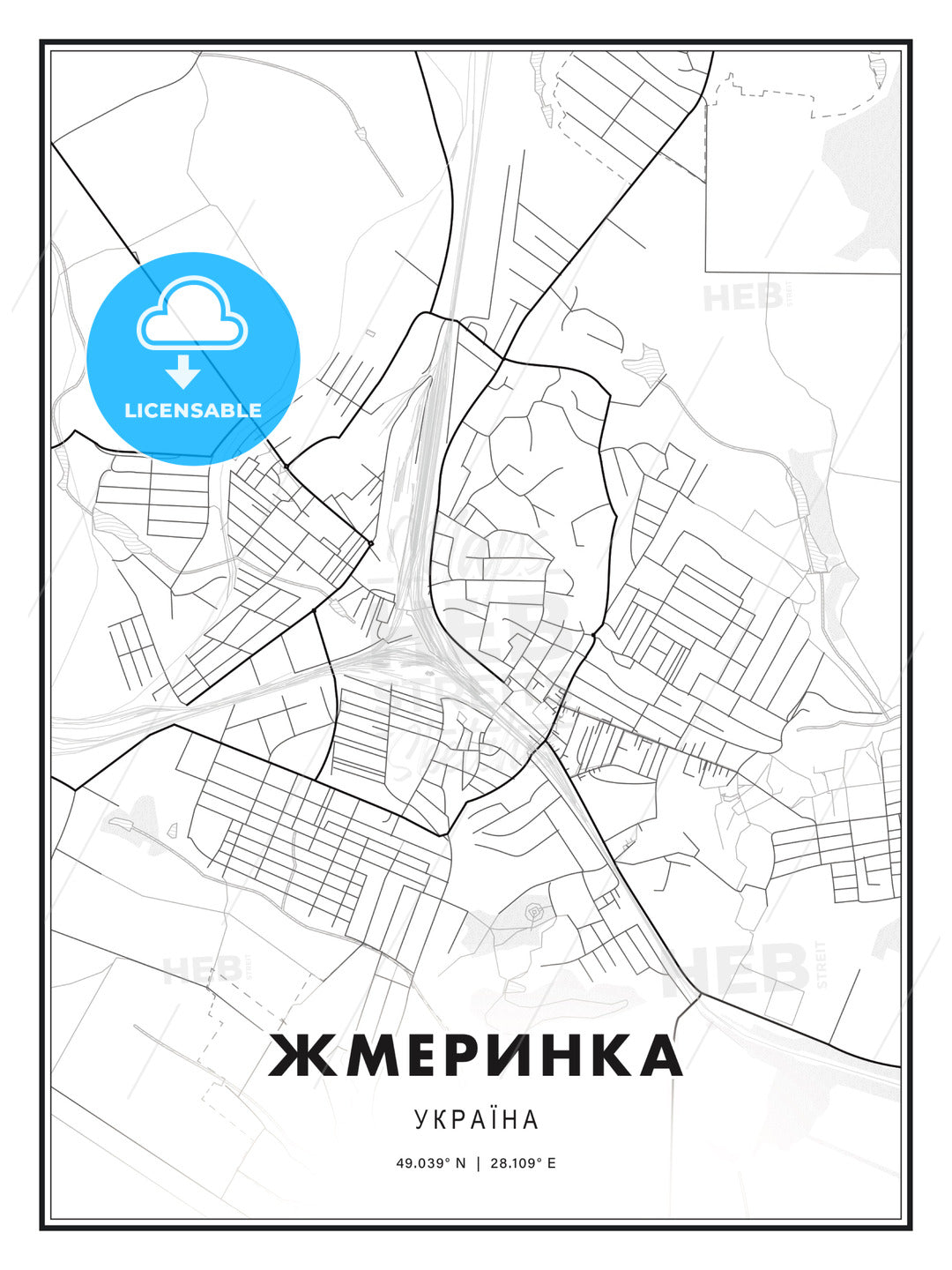ЖМЕРИНКА / Zhmerynka, Ukraine, Modern Print Template in Various Formats - HEBSTREITS Sketches