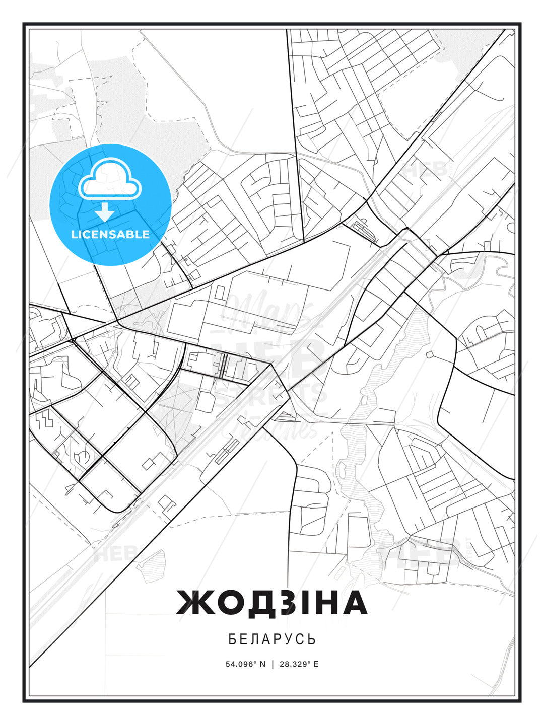 ЖОДЗІНА / Zhodzina, Belarus, Modern Print Template in Various Formats - HEBSTREITS Sketches