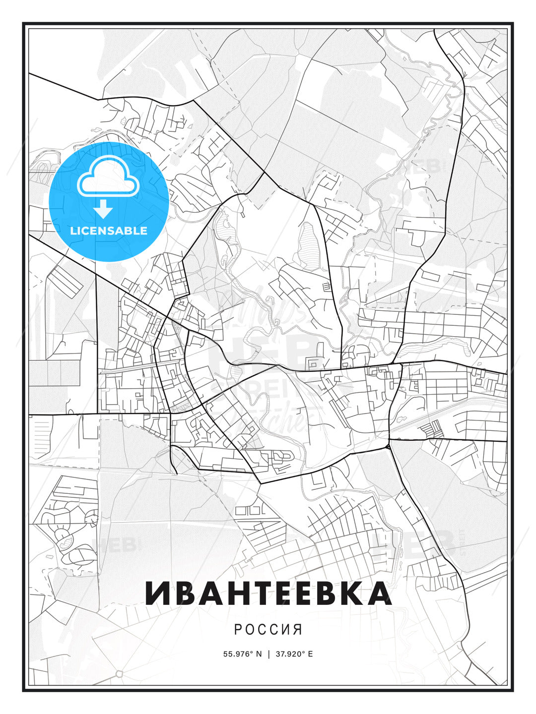 ИВАНТЕЕВКА / Ivanteyevka, Russia, Modern Print Template in Various Formats - HEBSTREITS Sketches