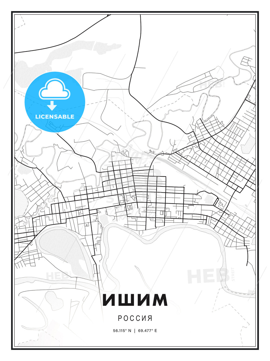 ИШИМ / Ishim, Russia, Modern Print Template in Various Formats - HEBSTREITS Sketches