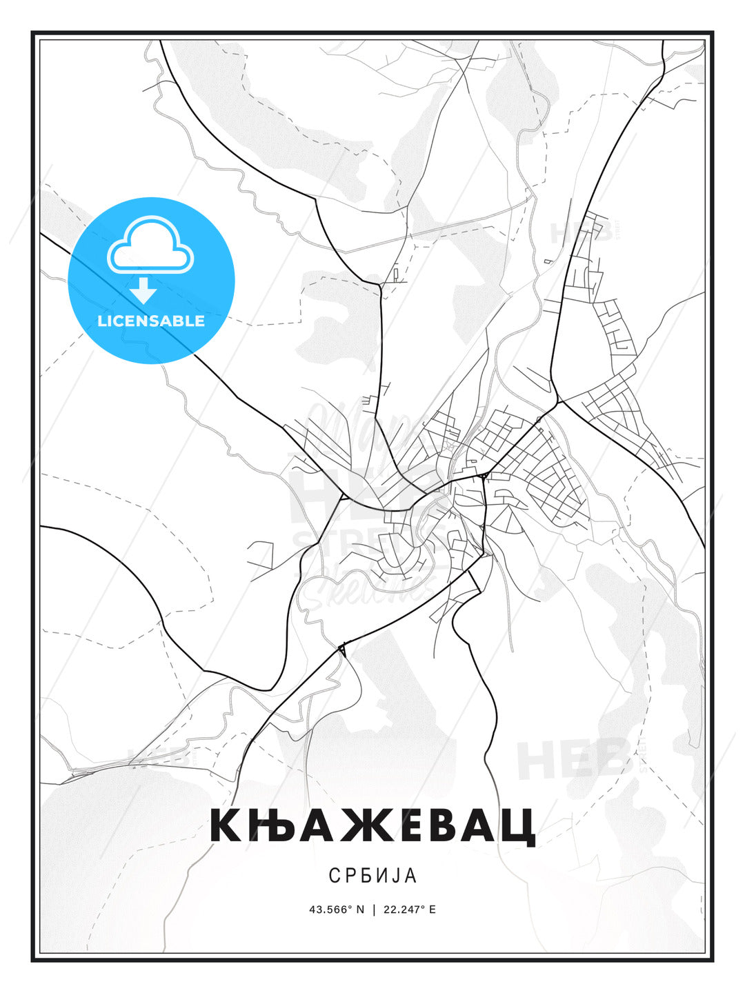 КЊАЖЕВАЦ / Knjaževac, Serbia, Modern Print Template in Various Formats - HEBSTREITS Sketches