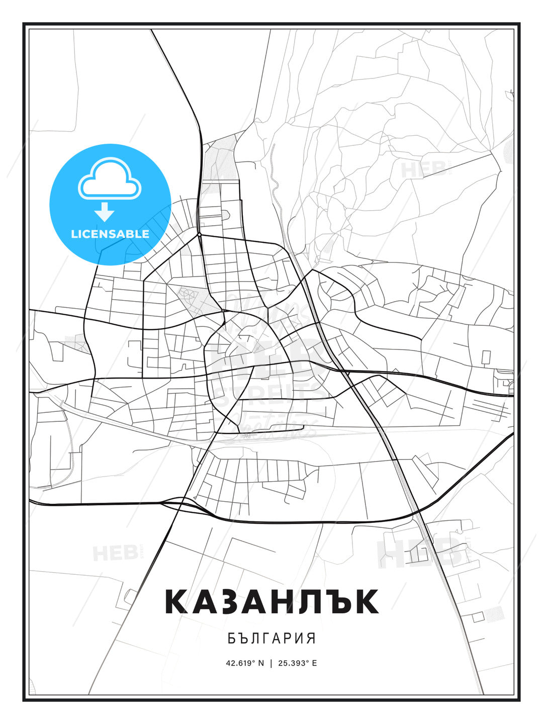 КАЗАНЛЪК / Kazanlak, Bulgaria, Modern Print Template in Various Formats - HEBSTREITS Sketches