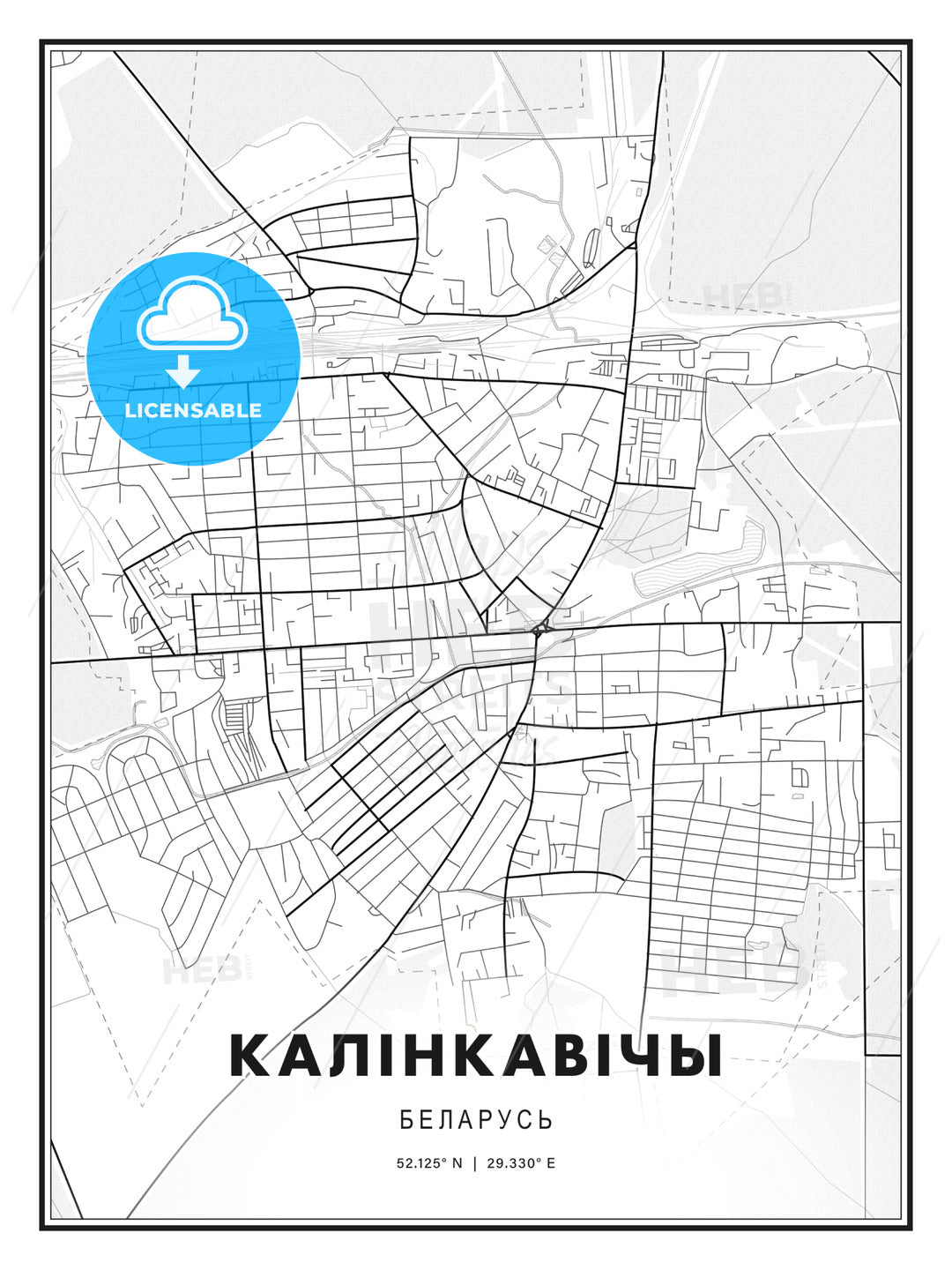 КАЛІНКАВІЧЫ / Kalinkavichy, Belarus, Modern Print Template in Various Formats - HEBSTREITS Sketches