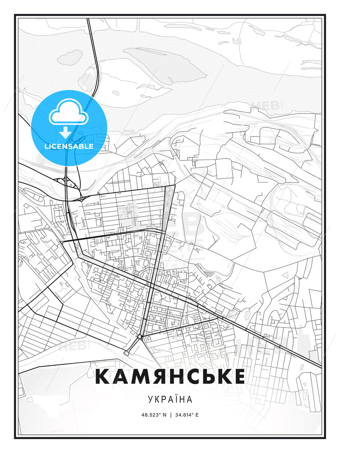 КАМЯНСЬКЕ / Kamianske, Ukraine, Modern Print Template in Various Formats - HEBSTREITS Sketches