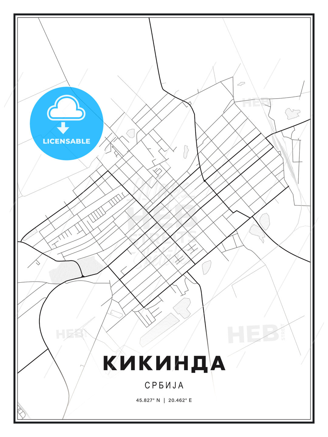 КИКИНДА / Kikinda, Serbia, Modern Print Template in Various Formats - HEBSTREITS Sketches