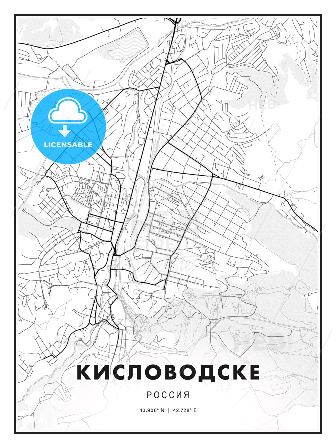 КИСЛОВОДСКЕ / Kislovodsk, Russia, Modern Print Template in Various Formats - HEBSTREITS Sketches