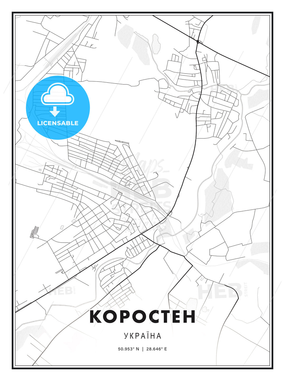 КОРОСТЕН / Korosten, Ukraine, Modern Print Template in Various Formats - HEBSTREITS Sketches