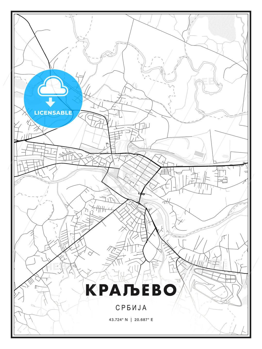 КРАЉЕВО / Kraljevo, Serbia, Modern Print Template in Various Formats - HEBSTREITS Sketches