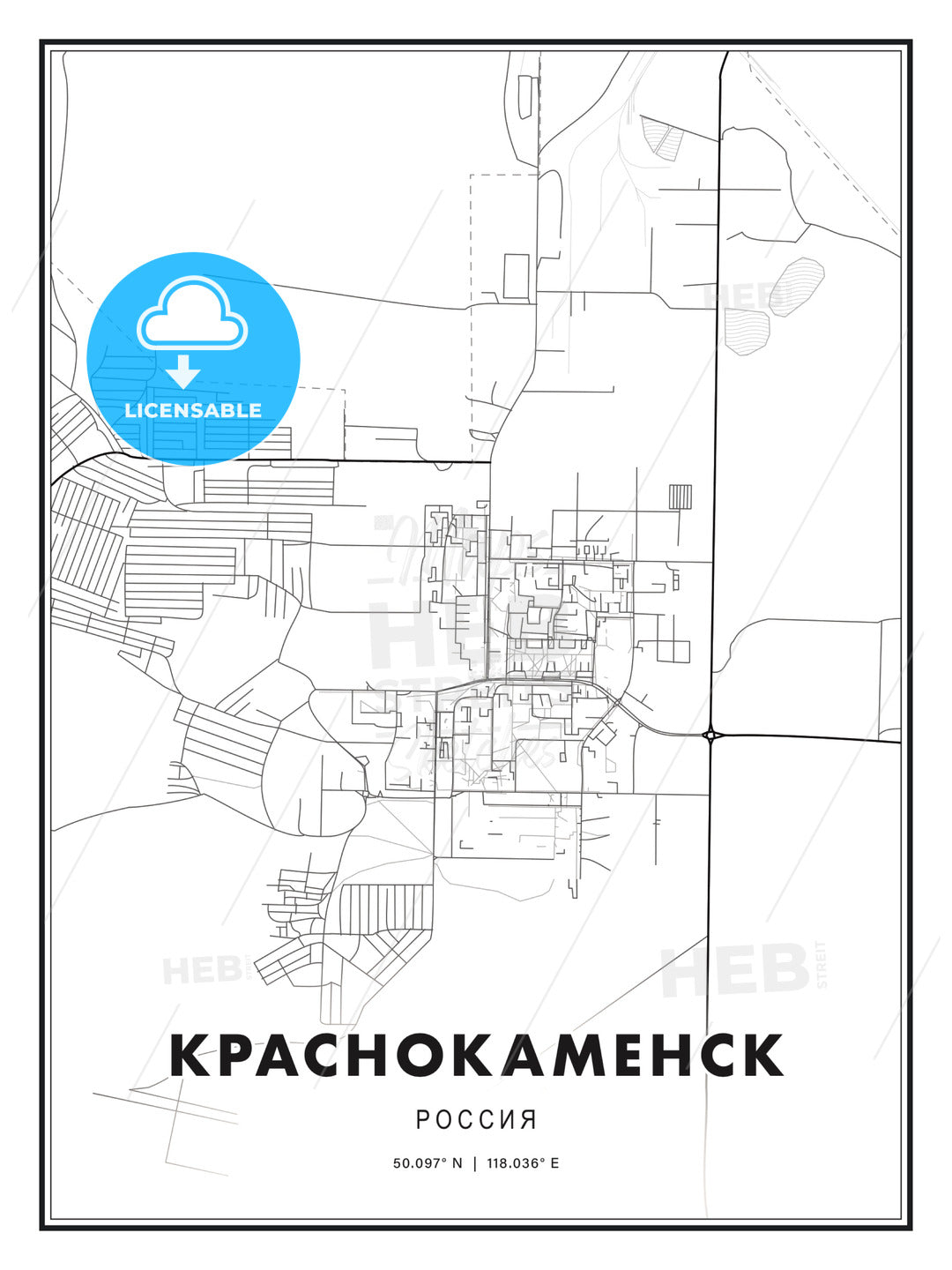 КРАСНОКАМЕНСК / Krasnokamensk, Russia, Modern Print Template in Various Formats - HEBSTREITS Sketches
