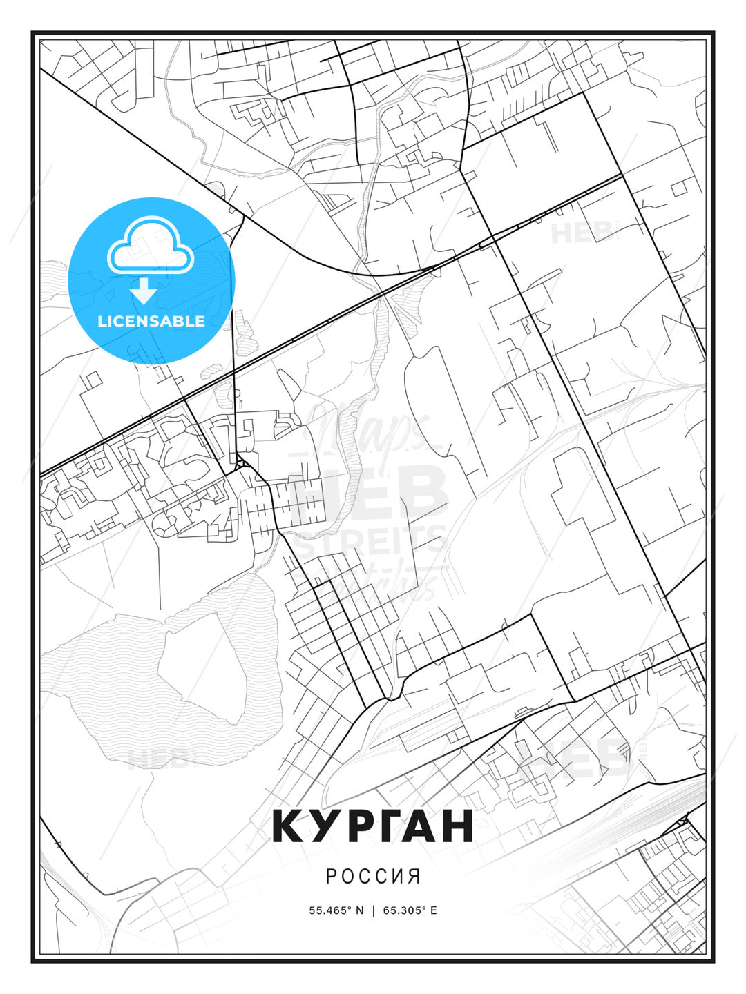 КУРГАН / Kurgan, Russia, Modern Print Template in Various Formats - HEBSTREITS Sketches
