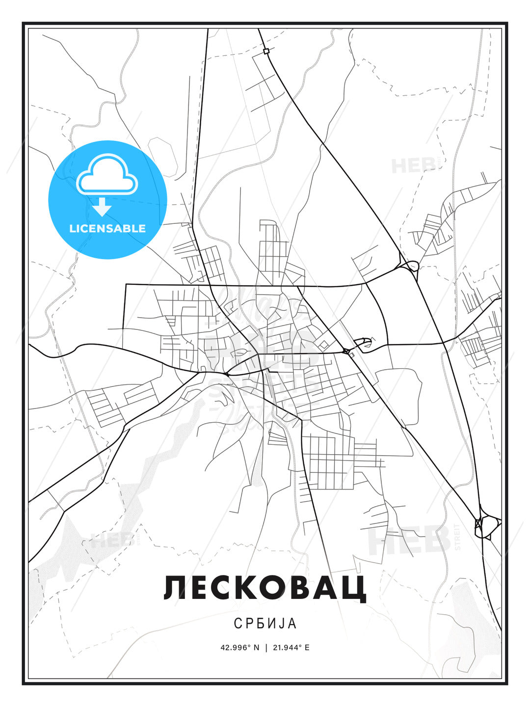 ЛЕСКОВАЦ / Leskovac, Serbia, Modern Print Template in Various Formats - HEBSTREITS Sketches