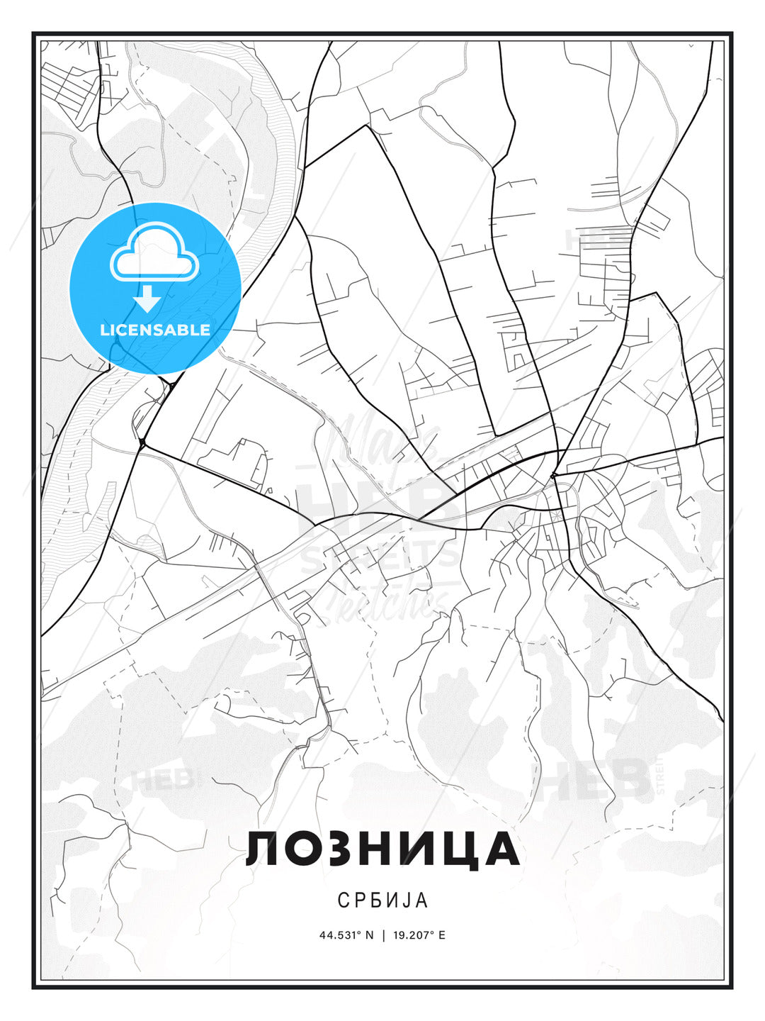 ЛОЗНИЦА / Loznica, Serbia, Modern Print Template in Various Formats - HEBSTREITS Sketches