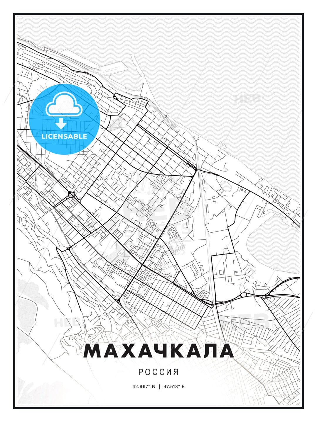 МАХАЧКАЛА / Makhachkala, Russia, Modern Print Template in Various Formats - HEBSTREITS Sketches