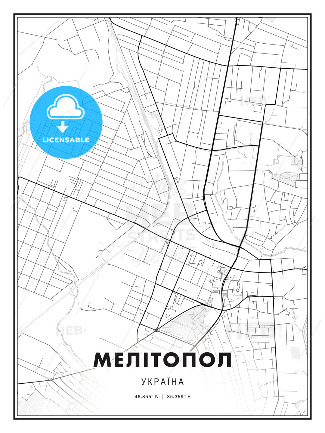 МЕЛІТОПОЛ / Melitopol, Ukraine, Modern Print Template in Various Formats - HEBSTREITS Sketches