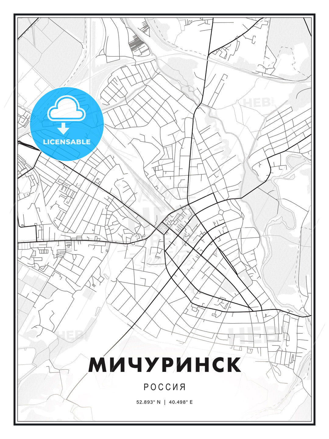 МИЧУРИНСК / Michurinsk, Russia, Modern Print Template in Various Formats - HEBSTREITS Sketches