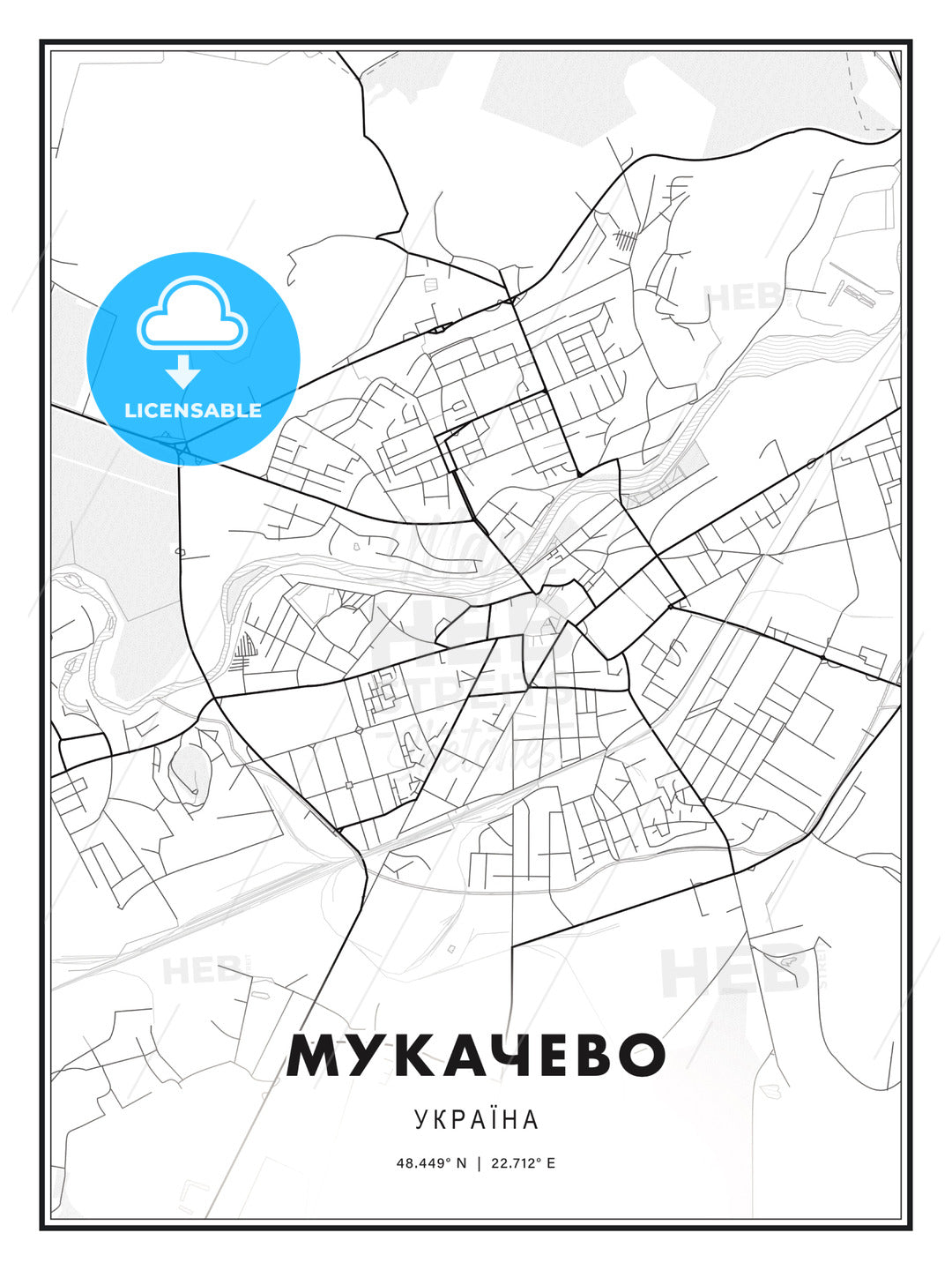 МУКАЧЕВО / Mukachevo, Ukraine, Modern Print Template in Various Formats - HEBSTREITS Sketches