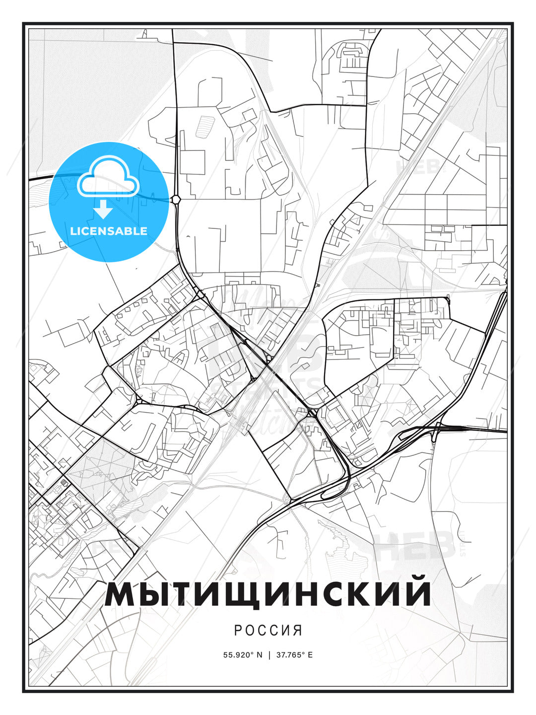 МЫТИЩИНСКИЙ / Mytishchi, Russia, Modern Print Template in Various Formats - HEBSTREITS Sketches