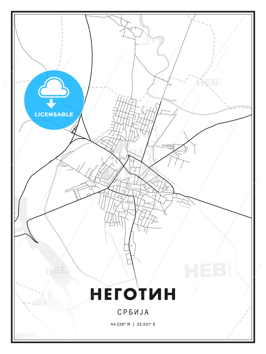 НЕГОТИН / Negotin, Serbia, Modern Print Template in Various Formats - HEBSTREITS Sketches