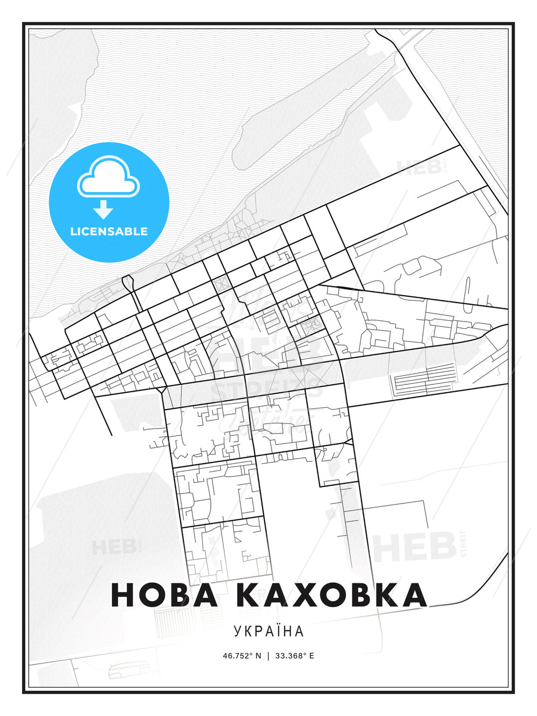 НОВА КАХОВКА / Nova Kakhovka, Ukraine, Modern Print Template in Various Formats - HEBSTREITS Sketches