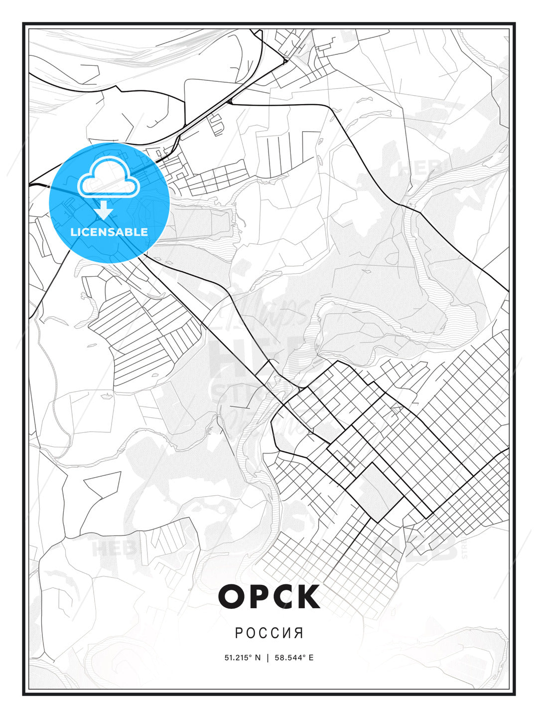 ОРСК / Orsk, Russia, Modern Print Template in Various Formats - HEBSTREITS Sketches