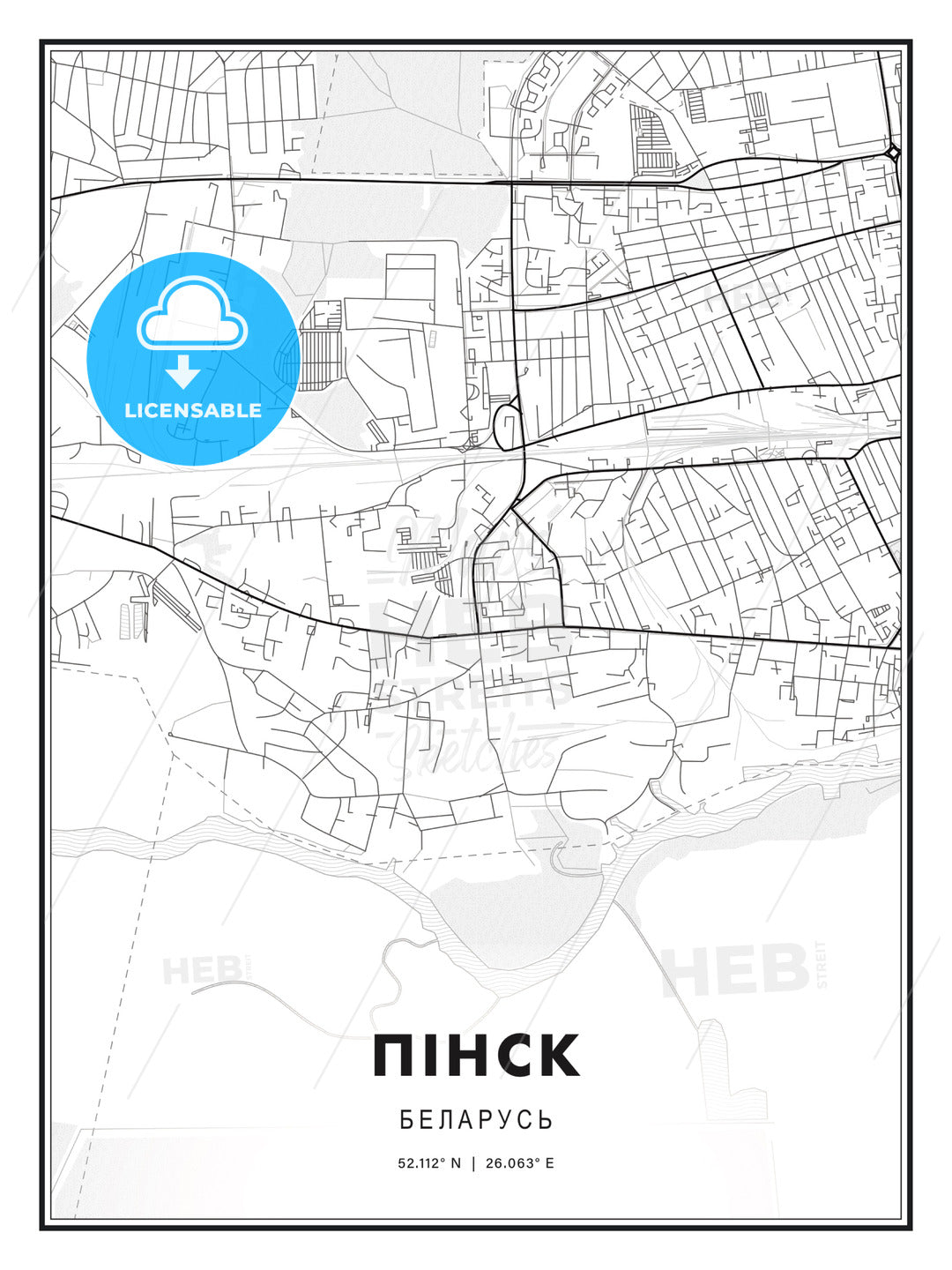ПІНСК / Pinsk, Belarus, Modern Print Template in Various Formats - HEBSTREITS Sketches