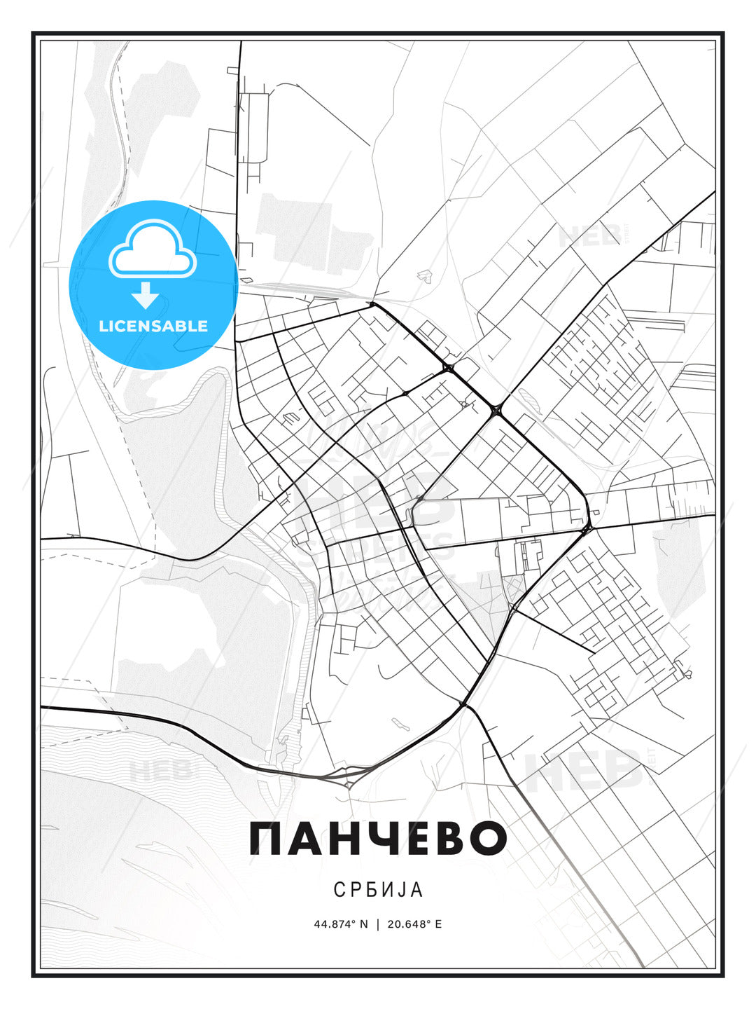 ПАНЧЕВО / Pančevo, Serbia, Modern Print Template in Various Formats - HEBSTREITS Sketches