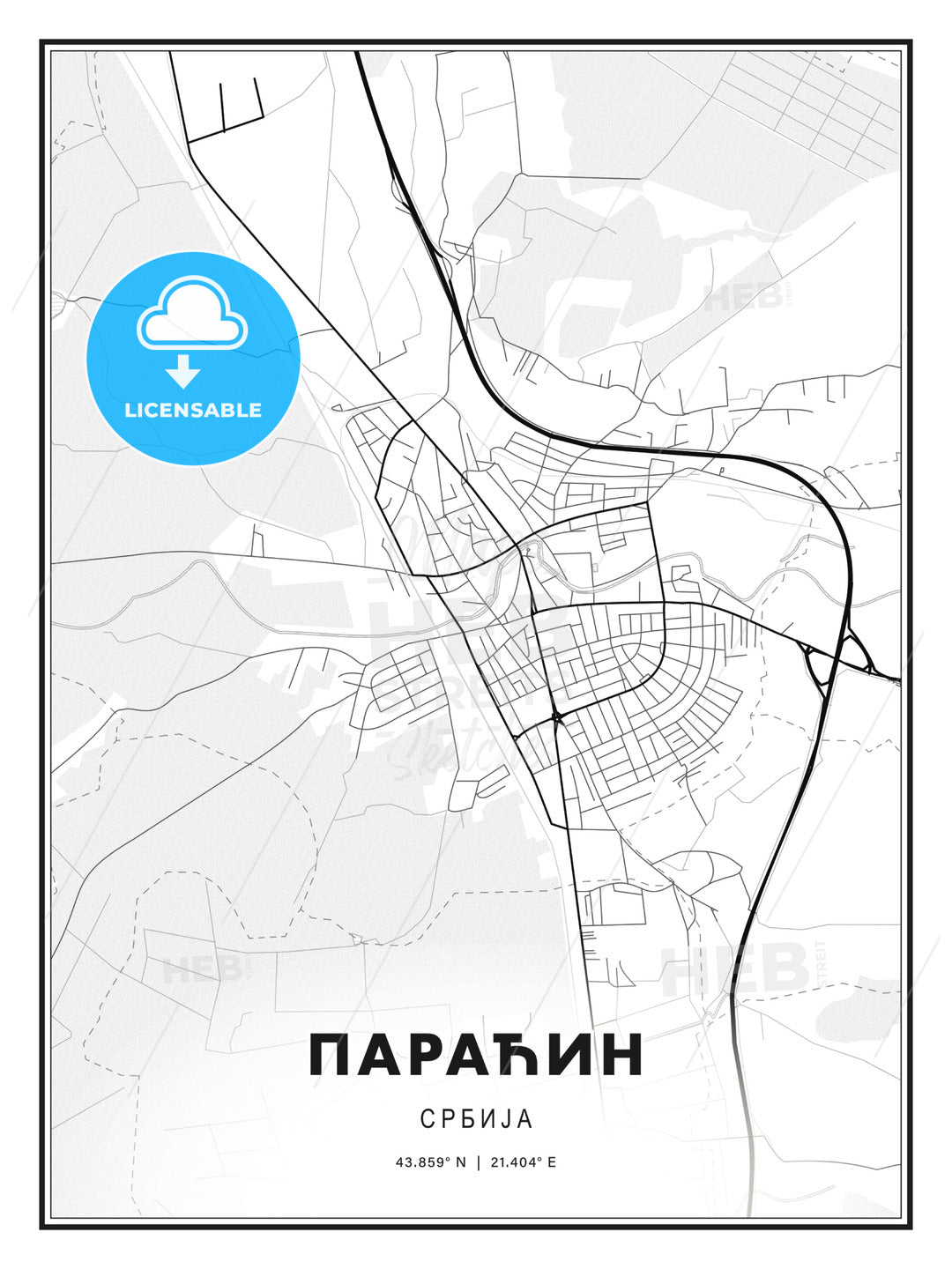 ПАРАЋИН / Paraćin, Serbia, Modern Print Template in Various Formats - HEBSTREITS Sketches