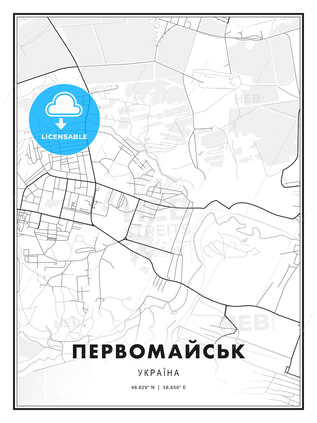 ПЕРВОМАЙСЬК / Pervomaisk, Ukraine, Modern Print Template in Various Formats - HEBSTREITS Sketches