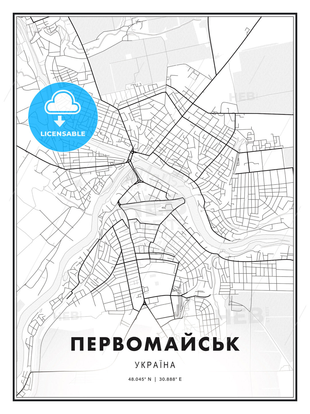 ПЕРВОМАЙСЬК / Pervomaisk, Ukraine, Modern Print Template in Various Formats - HEBSTREITS Sketches