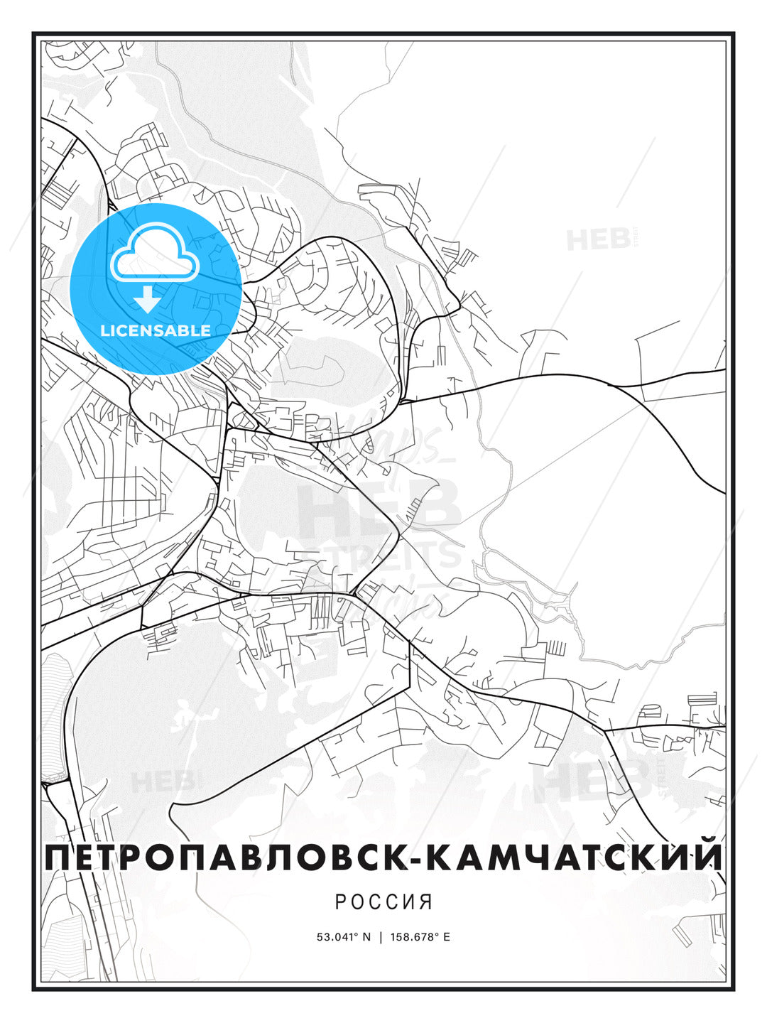 ПЕТРОПАВЛОВСК-КАМЧАТСКИЙ / Petropavlovsk-Kamchatsky, Russia, Modern Print Template in Various Formats - HEBSTREITS Sketches