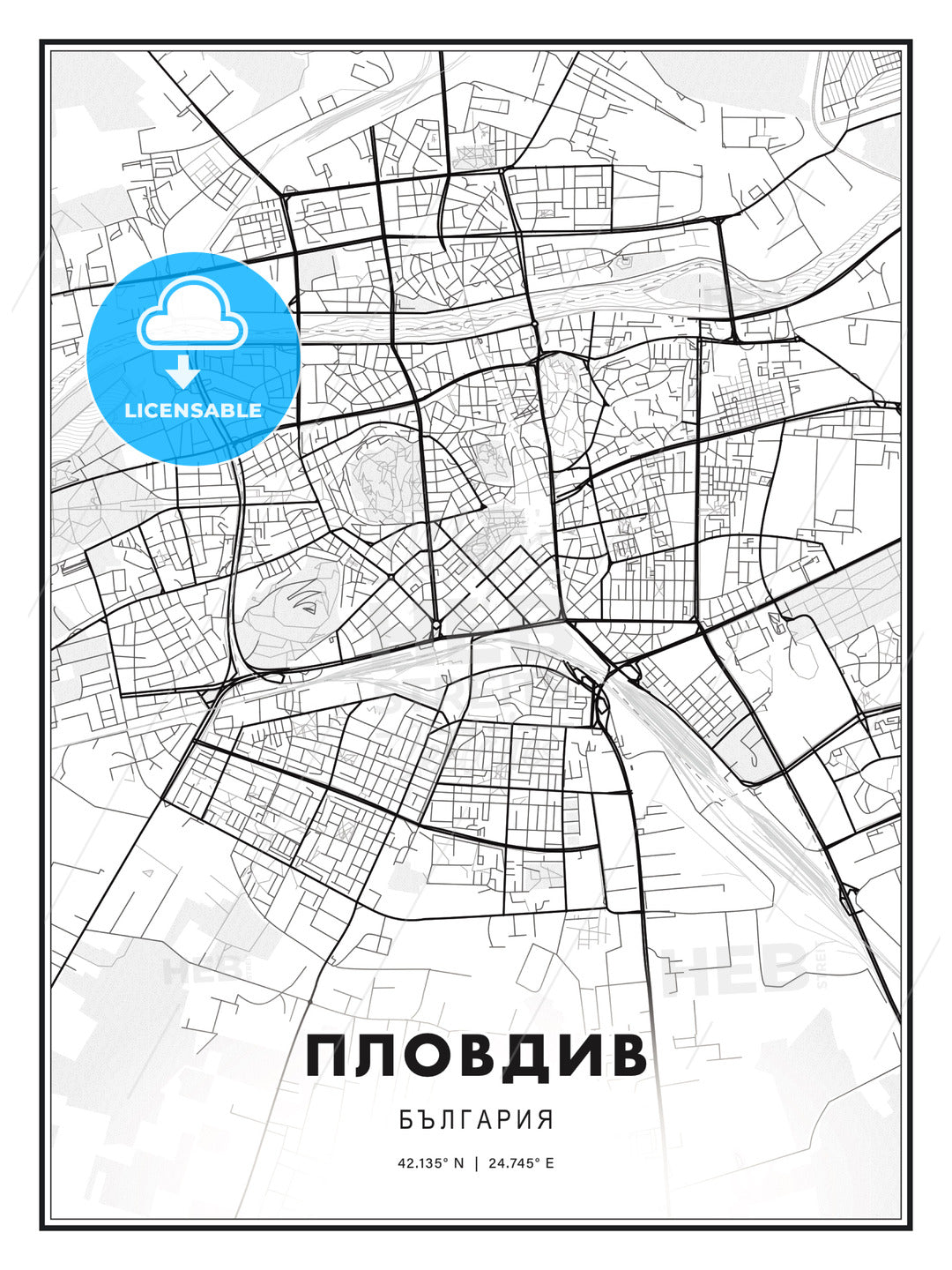 ПЛОВДИВ / Plovdiv, Bulgaria, Modern Print Template in Various Formats - HEBSTREITS Sketches