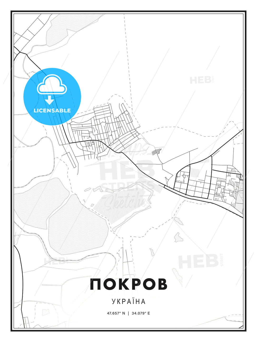 ПОКРОВ / Pokrov, Ukraine, Modern Print Template in Various Formats - HEBSTREITS Sketches