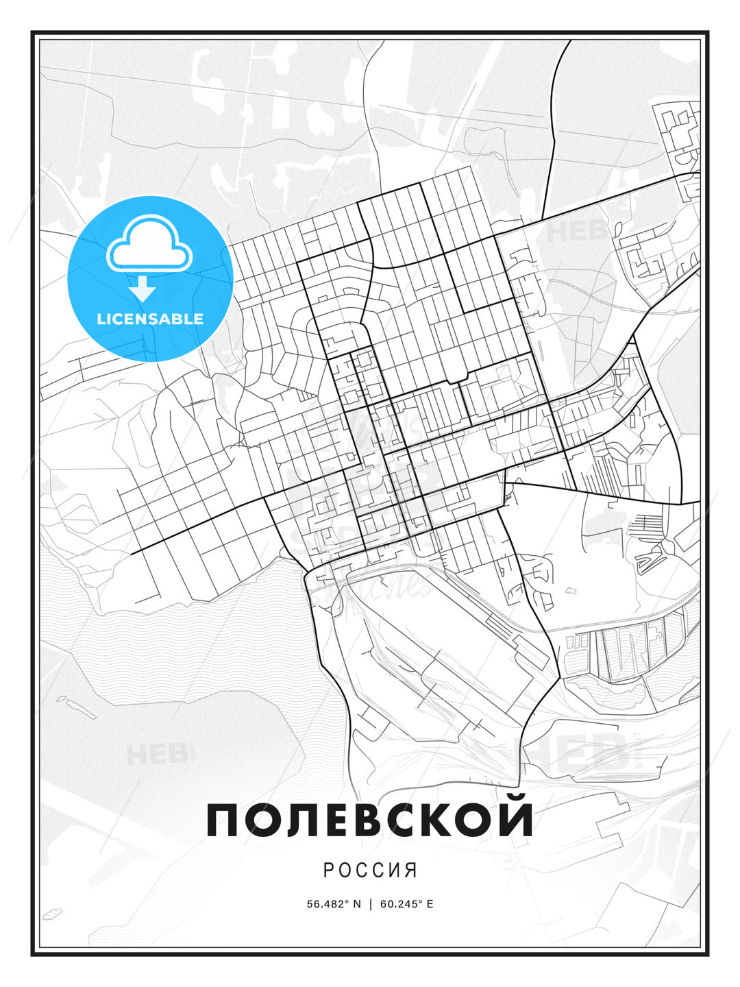 ПОЛЕВСКОЙ / Polevskoy, Russia, Modern Print Template in Various Formats - HEBSTREITS Sketches