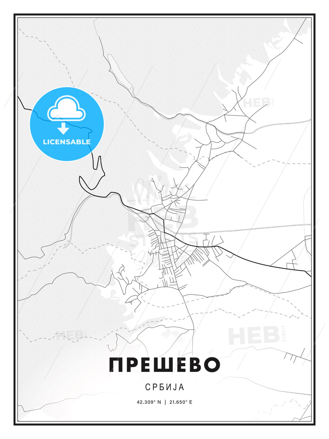 ПРЕШЕВО / Preševo, Serbia, Modern Print Template in Various Formats - HEBSTREITS Sketches