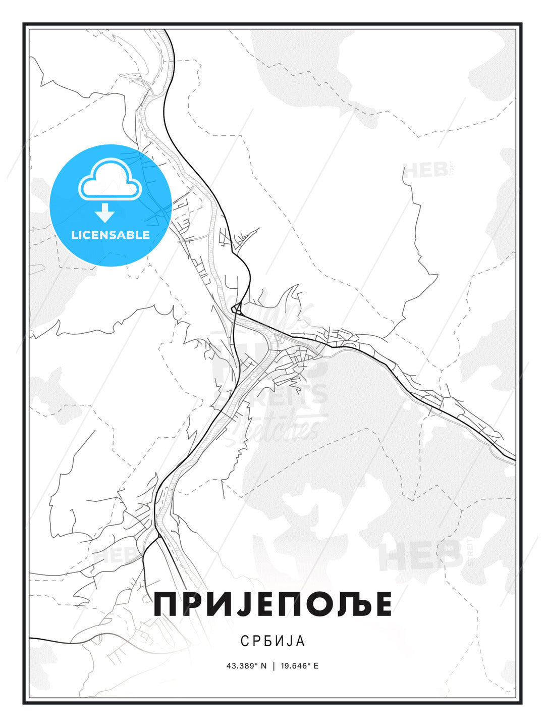 ПРИЈЕПОЉЕ / Prijepolje, Serbia, Modern Print Template in Various Formats - HEBSTREITS Sketches