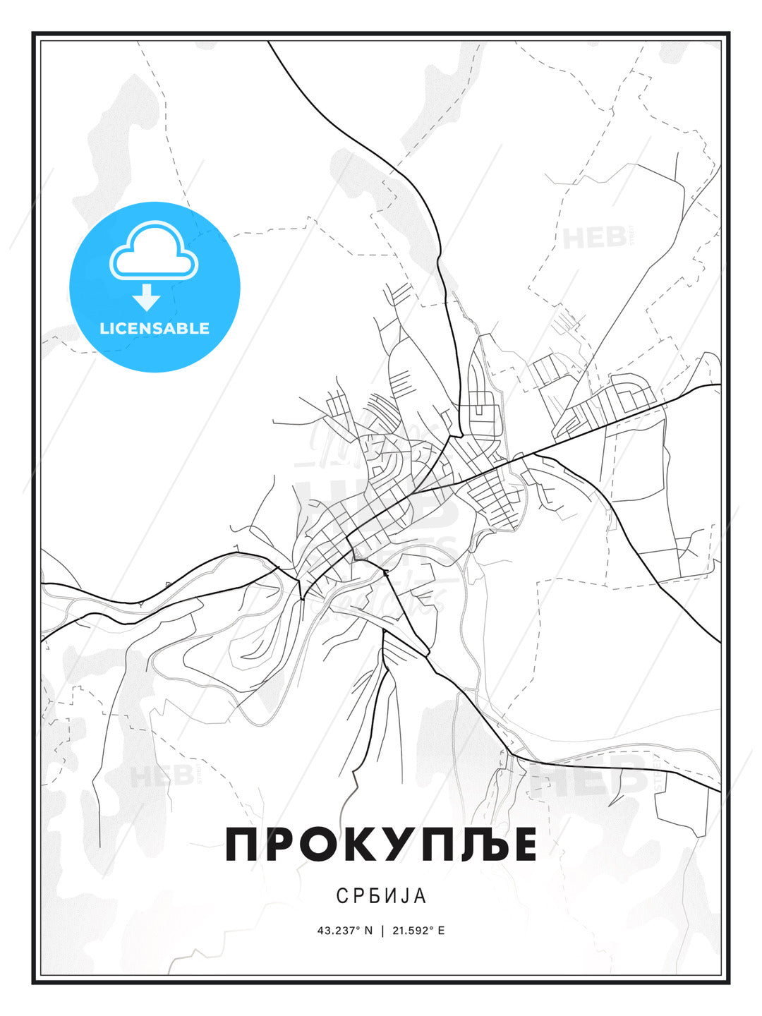 ПРОКУПЉЕ / Prokuplje, Serbia, Modern Print Template in Various Formats - HEBSTREITS Sketches