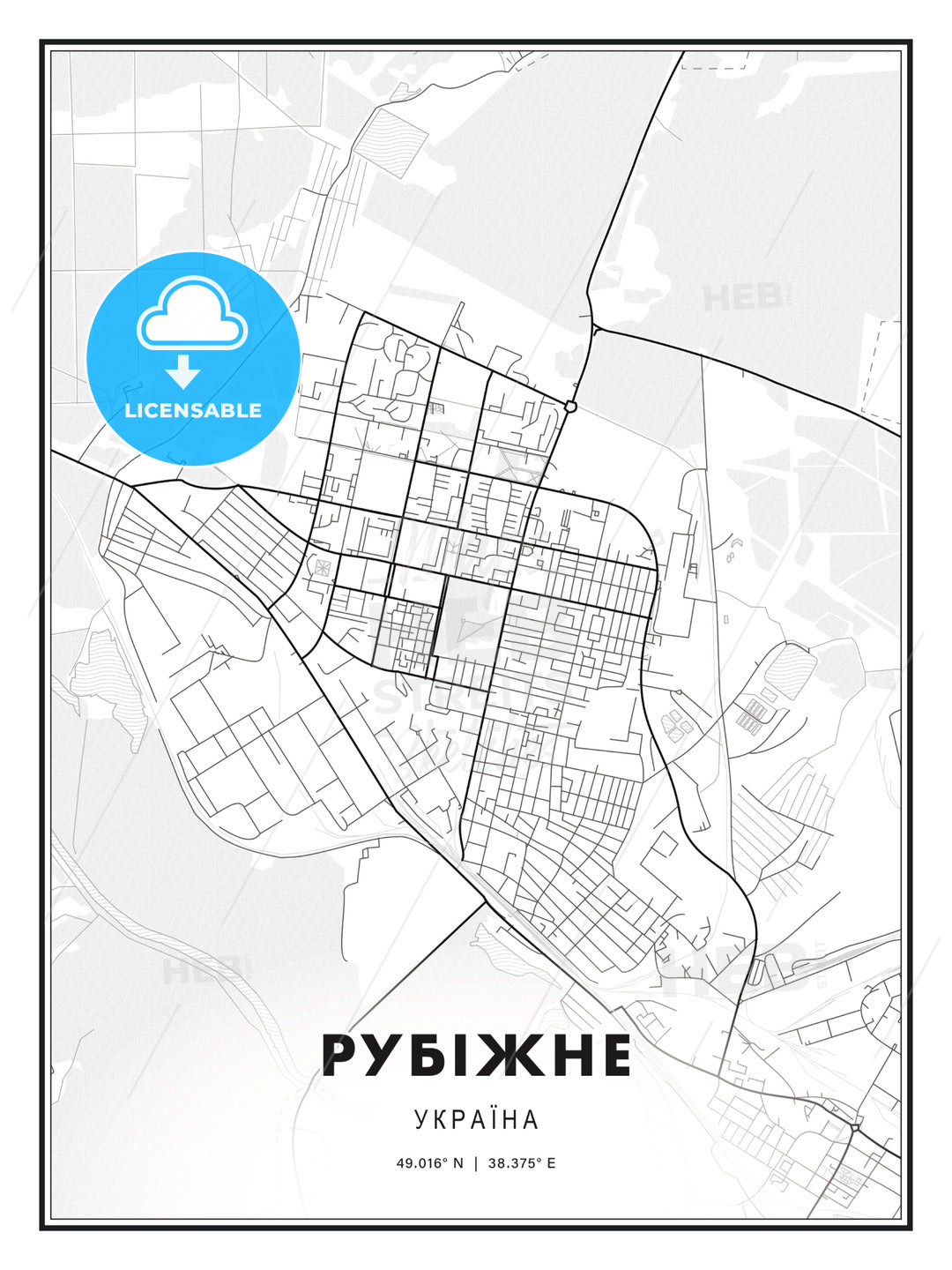 РУБІЖНЕ / Rubizhne, Ukraine, Modern Print Template in Various Formats - HEBSTREITS Sketches