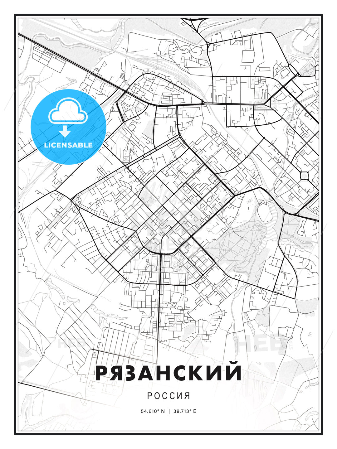 РЯЗАНСКИЙ / Ryazan, Russia, Modern Print Template in Various Formats - HEBSTREITS Sketches