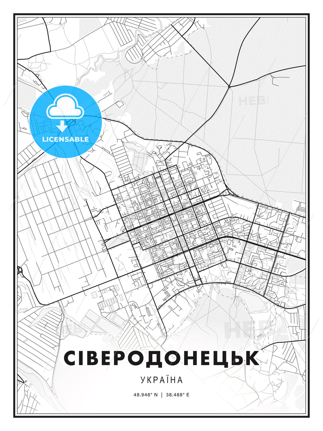 СІВЕРОДОНЕЦЬК / Sieverodonetsk, Ukraine, Modern Print Template in Various Formats - HEBSTREITS Sketches