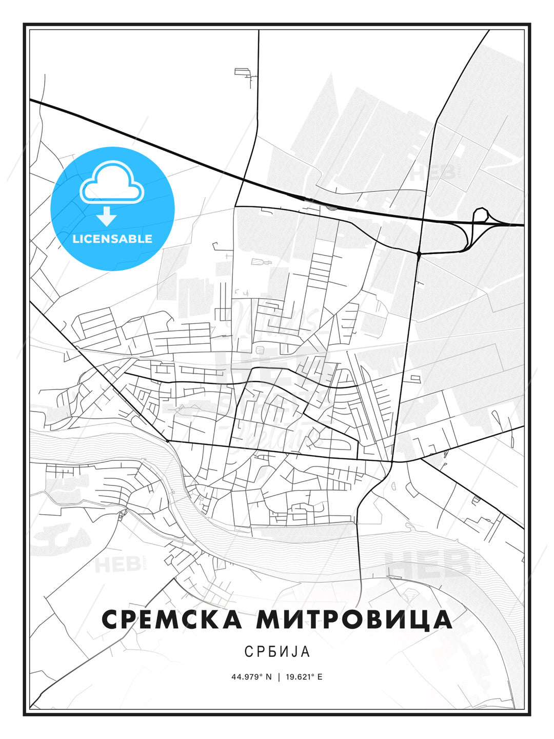 СРЕМСКА МИТРОВИЦА / Sremska Mitrovica, Serbia, Modern Print Template in Various Formats - HEBSTREITS Sketches
