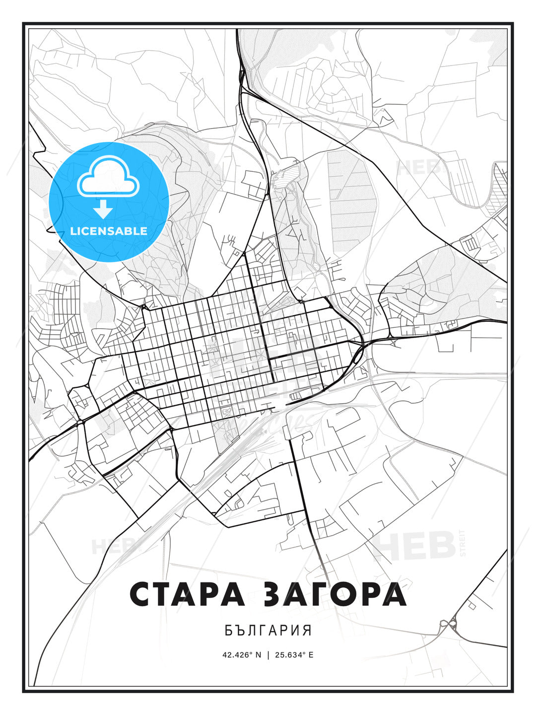 СТАРА ЗАГОРА / Stara Zagora, Bulgaria, Modern Print Template in Various Formats - HEBSTREITS Sketches