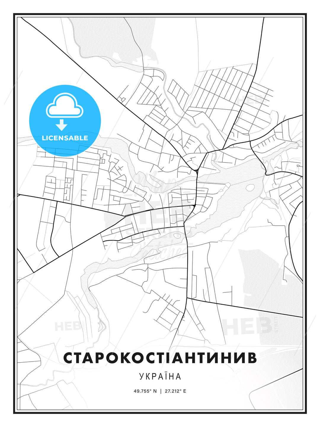 СТАРОКОСТІАНТИНИВ / Starokostiantyniv, Ukraine, Modern Print Template in Various Formats - HEBSTREITS Sketches