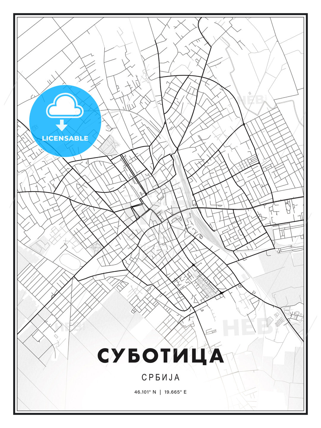 СУБОТИЦА / Subotica, Serbia, Modern Print Template in Various Formats - HEBSTREITS Sketches