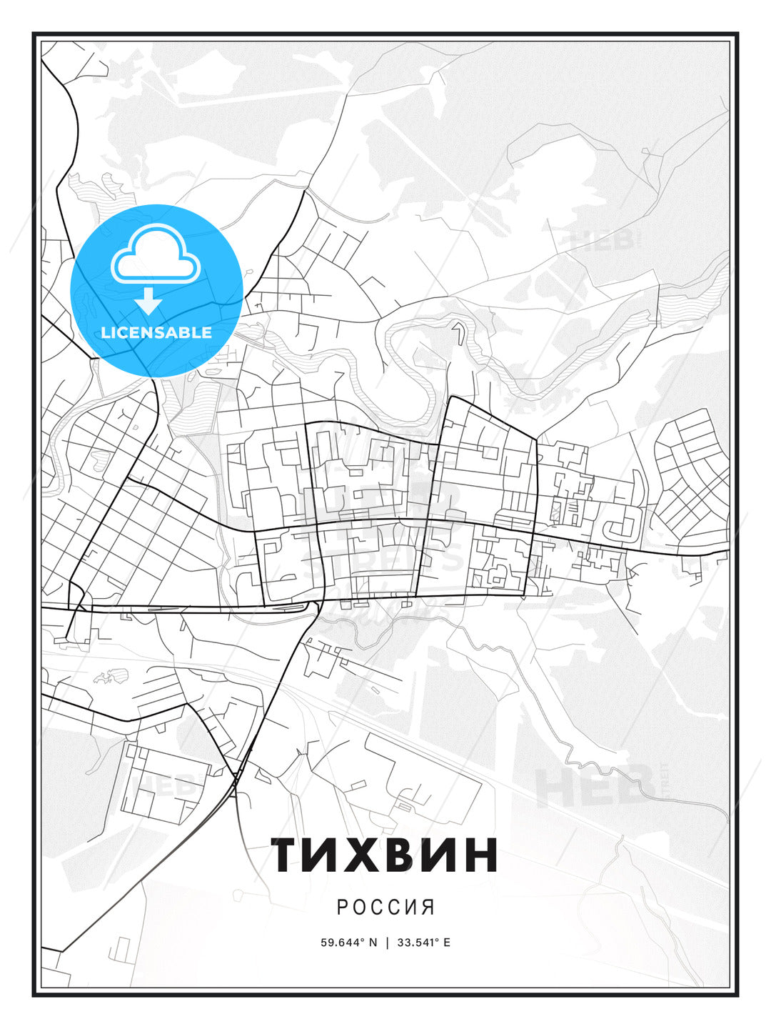 ТИХВИН / Tikhvin, Russia, Modern Print Template in Various Formats - HEBSTREITS Sketches