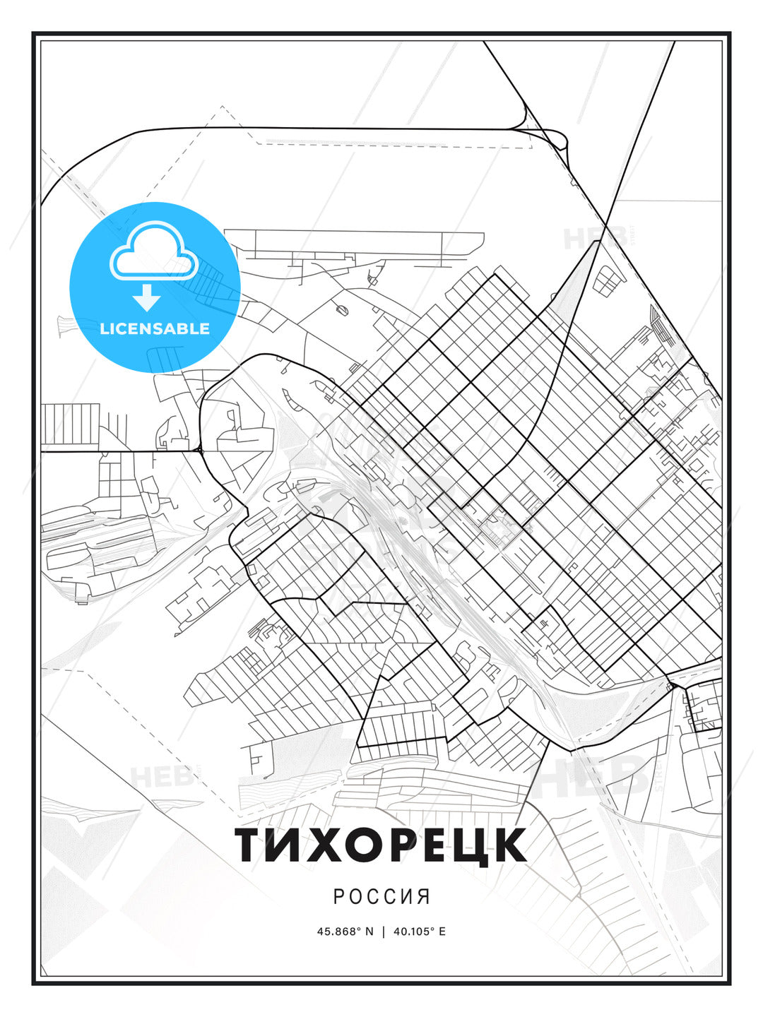 ТИХОРЕЦК / Tikhoretsk, Russia, Modern Print Template in Various Formats - HEBSTREITS Sketches