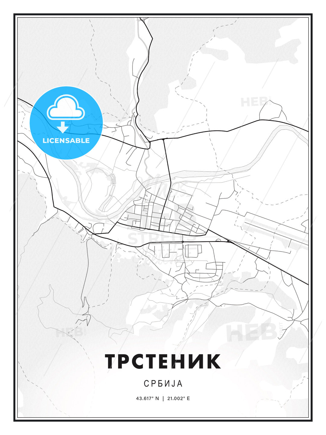 ТРСТЕНИК / Trstenik, Serbia, Modern Print Template in Various Formats - HEBSTREITS Sketches