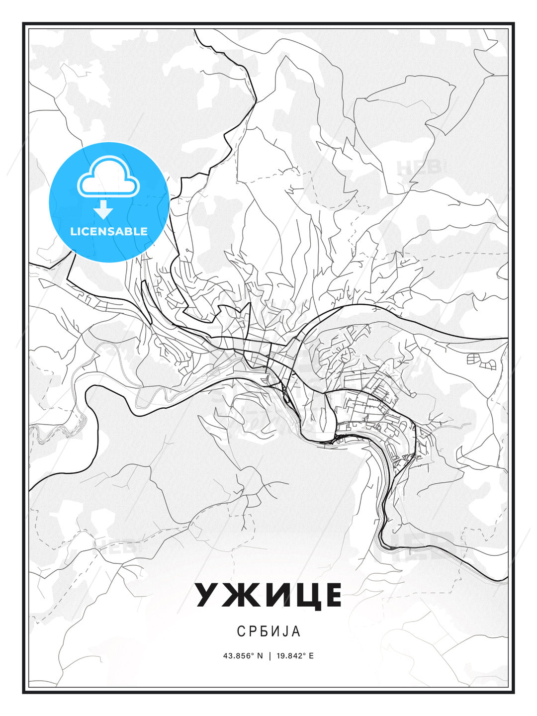 УЖИЦЕ / Užice, Serbia, Modern Print Template in Various Formats - HEBSTREITS Sketches