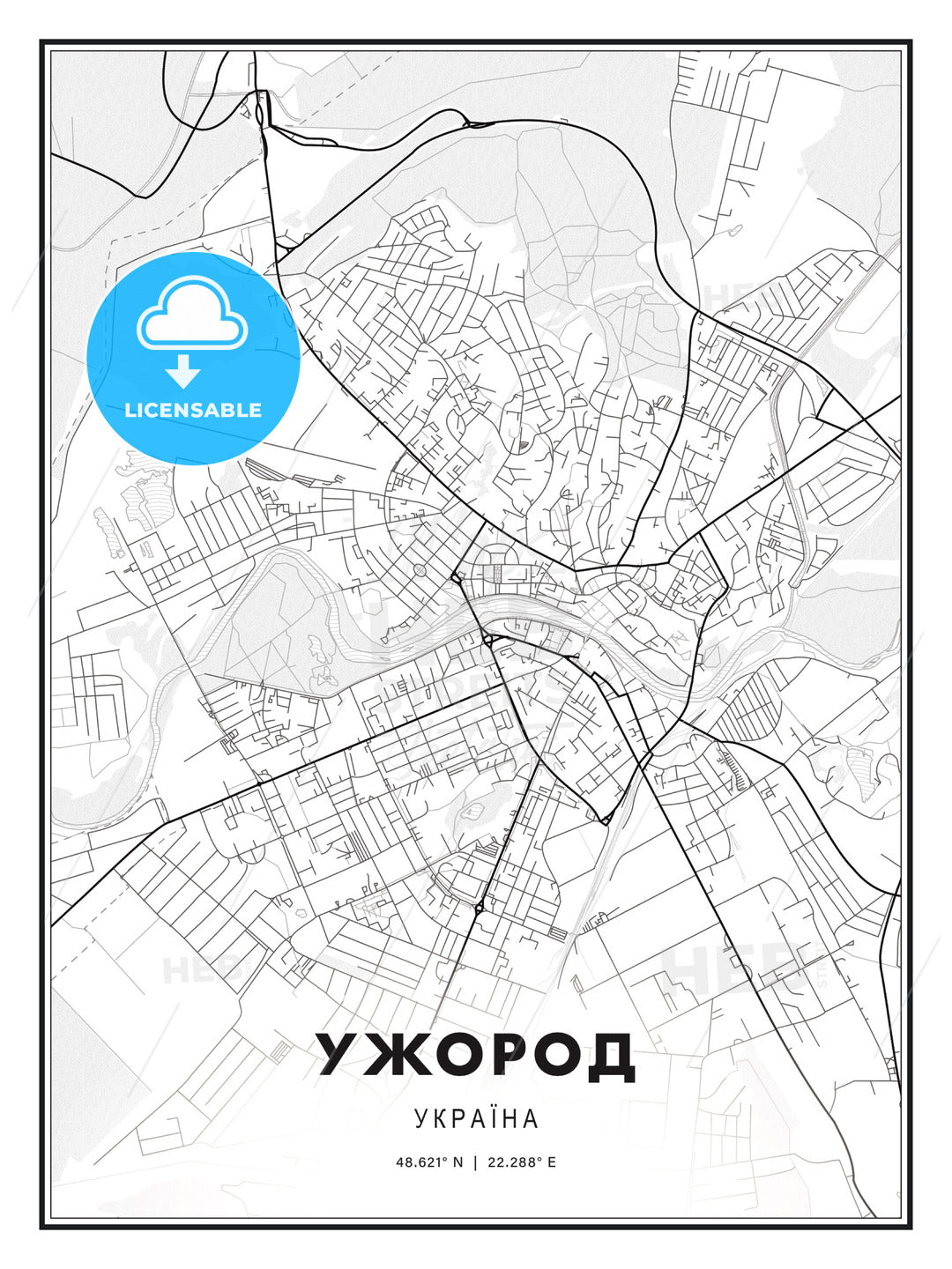УЖОРОД / Uzhhorod, Ukraine, Modern Print Template in Various Formats - HEBSTREITS Sketches